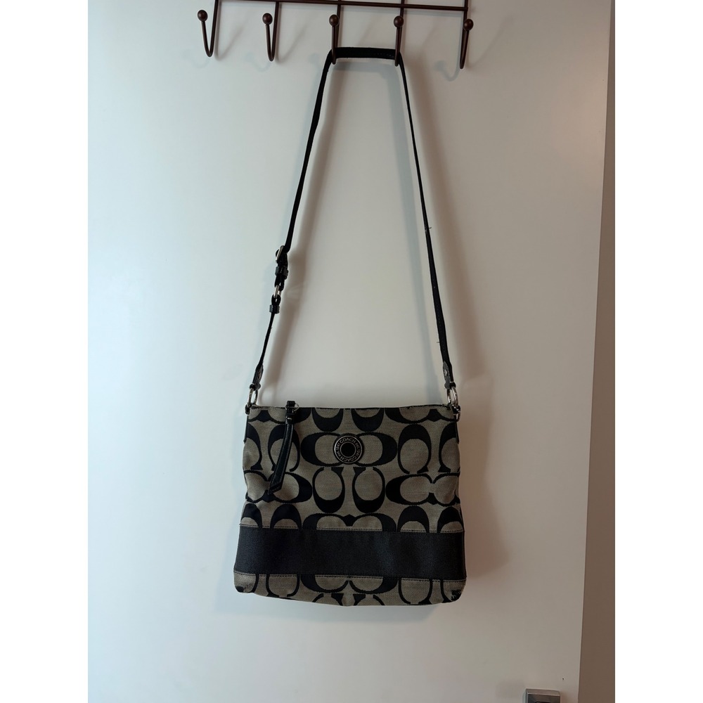Coach Signature Jacquard Crossbody Bag Black Grey F19220